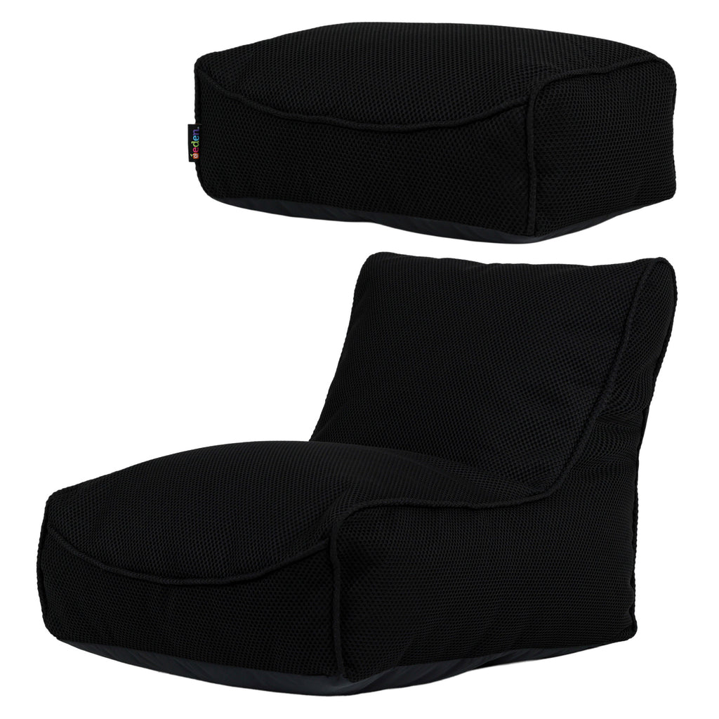 Large Study Lounger Bean Bag & Footstool Set, Black - Currently available on pre-order- back in stock end of July/Early Aug Learning SPACE