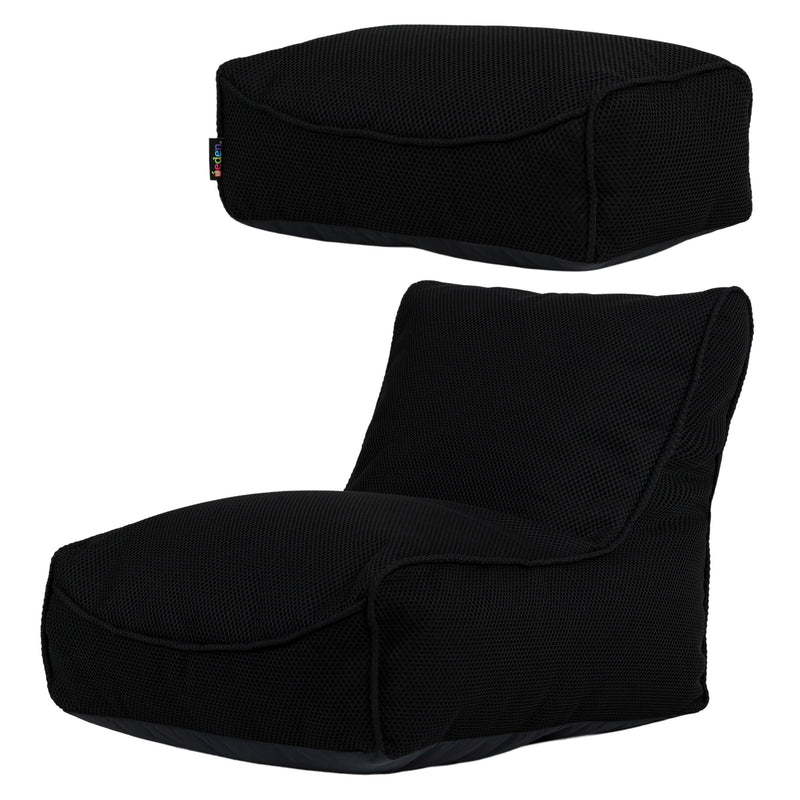 Large Study Lounger Bean Bag & Footstool Set, Black Learning SPACE