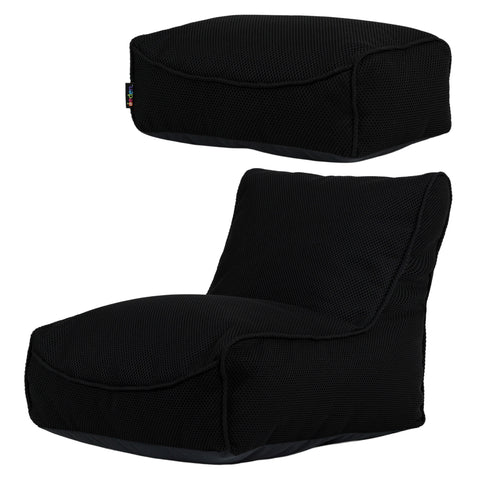 Large Study Lounger Bean Bag & Footstool Set, Black - Currently available on pre-order- back in stock end of July/Early Aug Learning SPACE