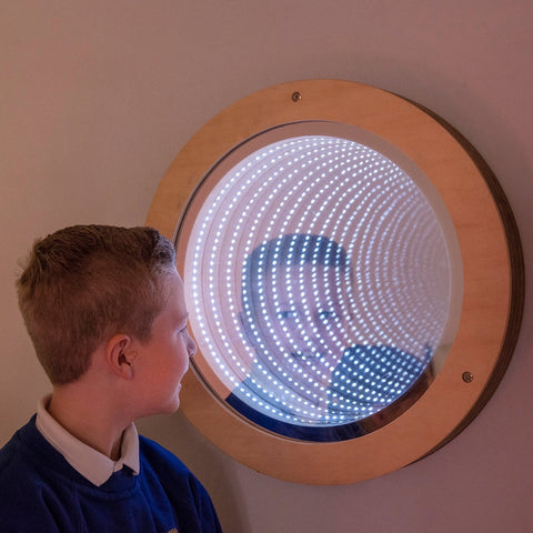 Light Up Circular Infinity Mirror 50cm-AllSensory, Baby Sensory Toys, Baby Soft Play and Mirrors, Discontinued, Early Years Sensory Play, Sensory Mirrors, Sensory Seeking, Stock, TTS Toys-Learning SPACE