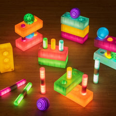 Light Up Glow Construction Bricks 12pk-AllSensory,Glow in the Dark,Sensory Light Up Toys,TTS Toys,Visual Sensory Toys-Learning SPACE