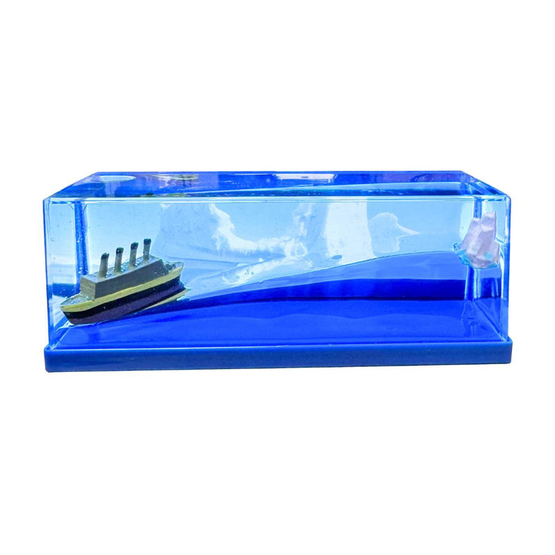 Front view of the Light Up Ship Liquid Timer with ship on the left and iceberg on the right