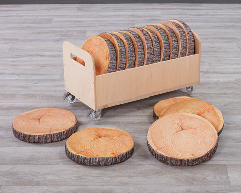 Log Style Slices In Trolley (15Pk)-Cosy Direct, Storage, Trolleys, Wellbeing Furniture-Learning SPACE