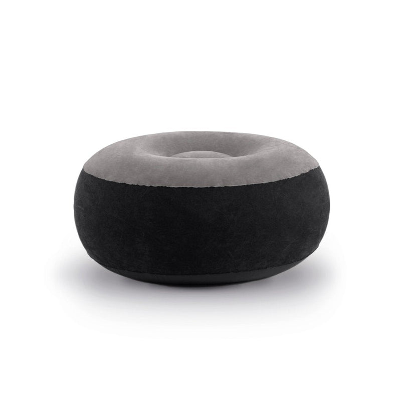 A donut-shaped inflatable lounge chair or ottoman in two-tone gray and black, shown on a clean white background.
