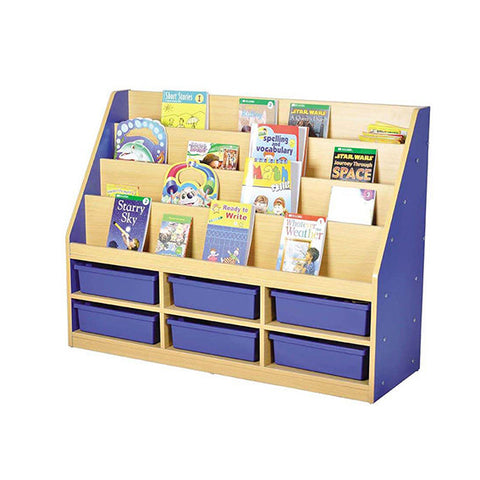 Milan Tiered Bookcases with 6 Coloured Trays-Bookcases, Classroom Displays, Classroom Furniture, Shelves, Storage, Storage Bins & Baskets, Wellbeing Furniture-Blue-Learning SPACE