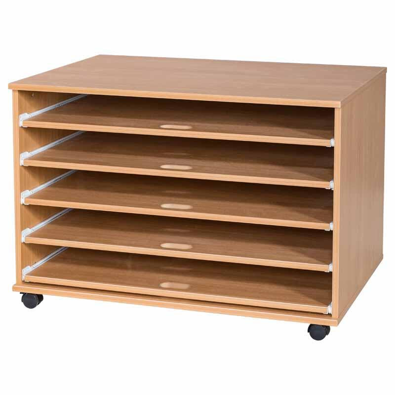 Mobile Sliding 5 Shelf A1 Paper Storage, Beech Learning SPACE