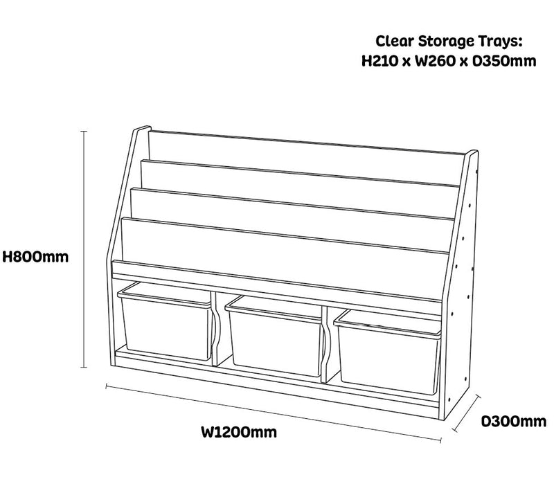 Modern Thrifty 3 Compartment Book Storage with 3 Clear Trays, Learning SPACE