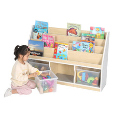 Modern Thrifty 3 Compartment Book Storage with 3 Clear Trays-Bookcases,Classroom Displays,Shelves,Storage,Storage Bins & Baskets,Wellbeing Furniture-Learning SPACE