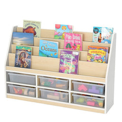 Modern Thrifty 6 Compartment Book Storage with 6 Clear Trays-Bookcases,Classroom Displays,Shelves,Storage,Storage Bins & Baskets,Wellbeing Furniture-Learning SPACE