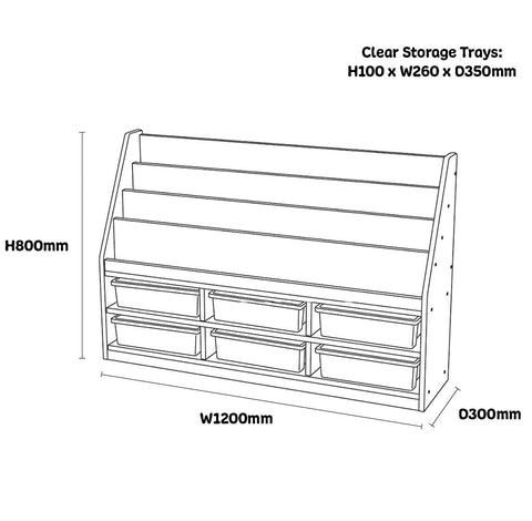 Modern Thrifty 6 Compartment Book Storage with 6 Clear Trays-Bookcases, Classroom Displays, Shelves, Storage, Storage Bins & Baskets, Wellbeing Furniture-Learning SPACE