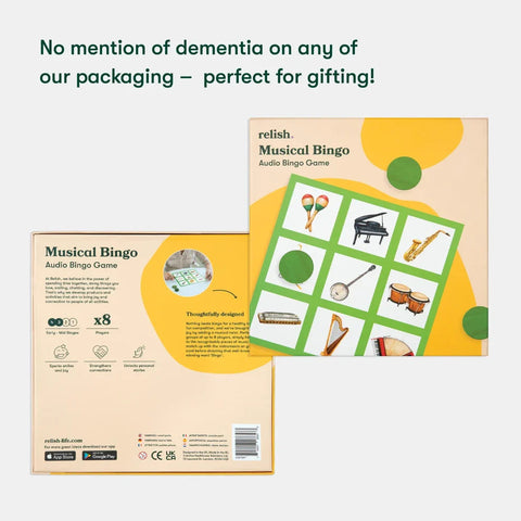 Musical Bingo Board Game by Relish for Dementia-Dementia, Helps With, Memory Pattern & Sequencing-Learning SPACE