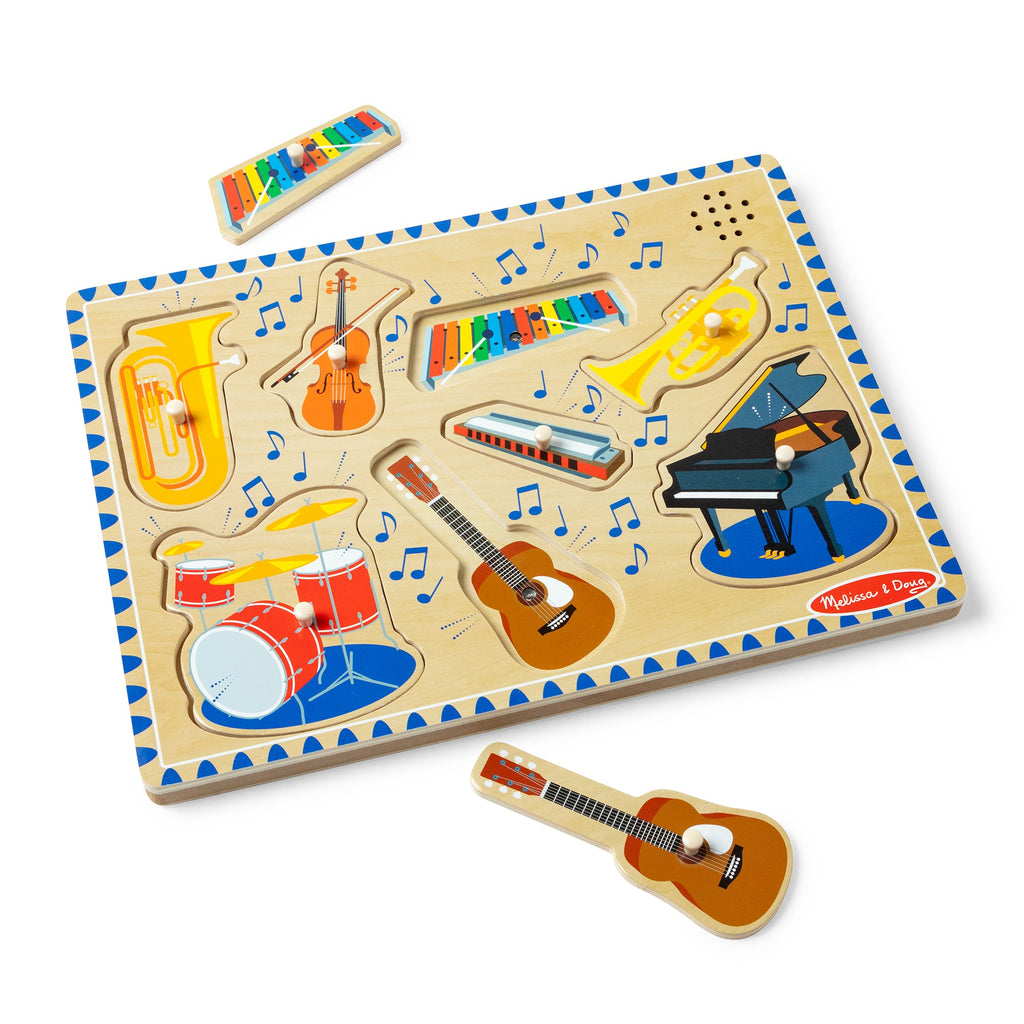 Musical Instruments Sound Puzzle - Wooden Peg Puzzle with Light-Activated Sounds (8 pcs)-Calming & Anxiety,Imaginative Play,Melissa & Doug,Play Food,Role Play,Schedules & Routines,Sound. Peg & Inset Puzzles,Transitions and Routines-Learning SPACE