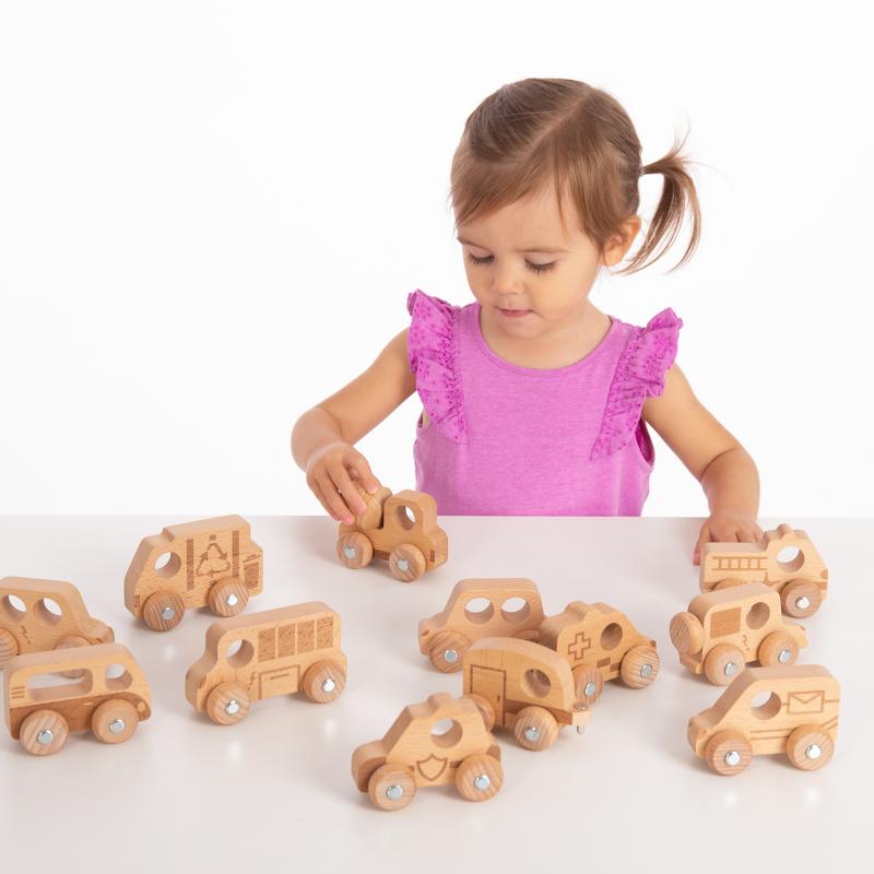 Natural Wooden Vehicles Set (12Pk), Learning SPACE