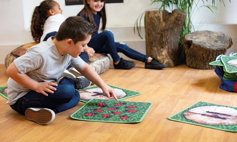 Natural World Counting Indoor/Outdoor 35 Mini Placement Carpets with holdall, Learning SPACE