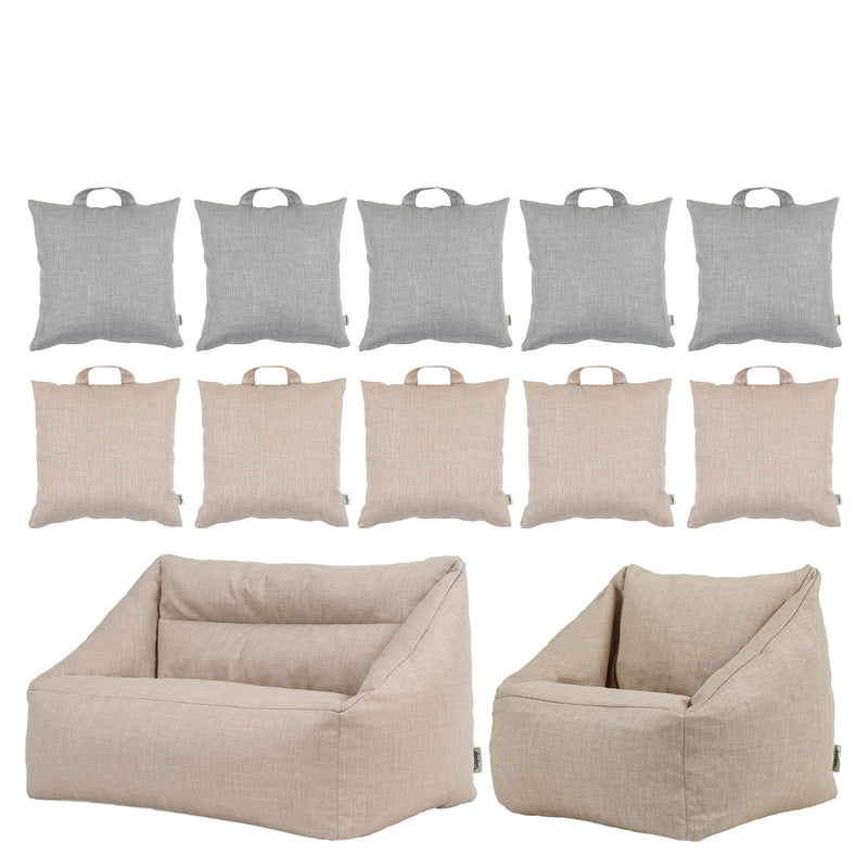Neutral Kids Woven Sofa & Armchair Bean Bag - Sets, Sofa & Armchair & Round Grab & Go Cushions Learning SPACE