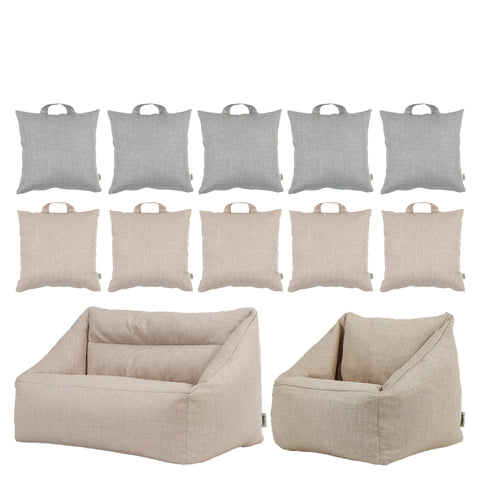 Neutral Kids Woven Sofa & Armchair Bean Bag - Sets, Sofa & Armchair & Round Grab & Go Cushions Learning SPACE