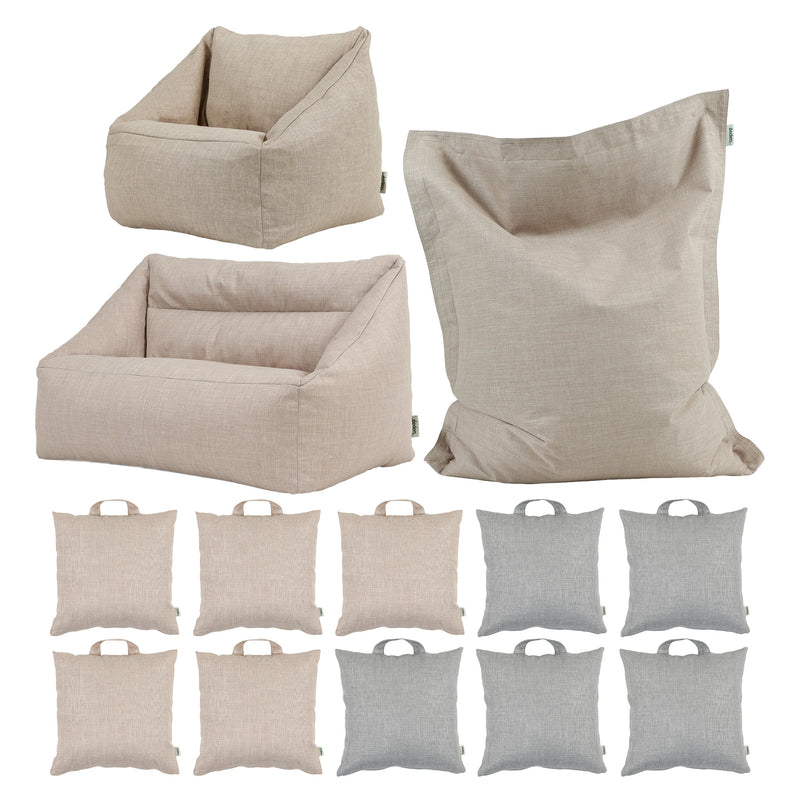 Neutral Kids Woven Sofa & Armchair Bean Bag - Sets, Sofa & Armchair & Round Grab & Go Cushions & Giant Floor Cushion Learning SPACE