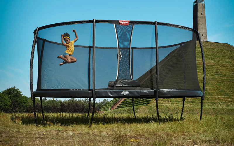 Oval BERG Grand Elite Trampoline With Safety Net 17ft x 11ft - Public Use Approved, Learning SPACE