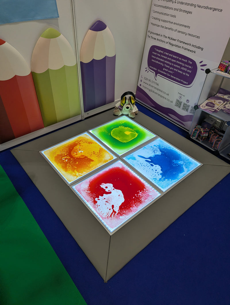 Light Up Sensory Floor Tile Kit (4 Tiles + Adaptor + Surround), Learning SPACE