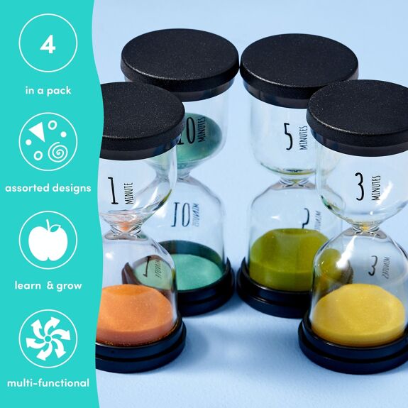Pack of 4 Liquid Motion Toy Sand Timers - Hourglass, Learning SPACE