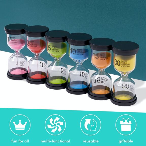 Pack of 6 Liquid Motion Toy Sand Timers - Hourglass, Learning SPACE