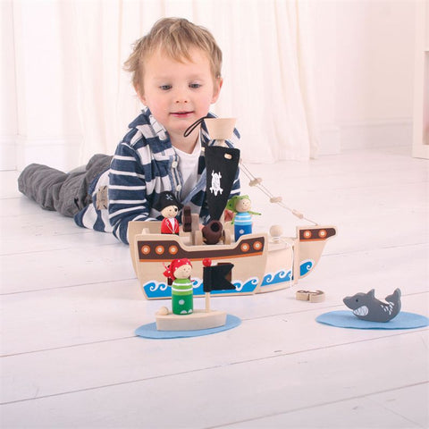 Pirate Ship Mini Playset-Bigjigs Toys,Dinosaurs. Castles & Pirates,Gifts For 3-5 Years Old,Imaginative Play,Stock,Wooden Toys-Learning SPACE