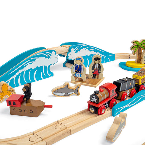 Pirate Train Set-Bigjigs Toys, Cars & Transport, Dinosaurs. Castles & Pirates, Games & Toys, Gifts For 3-5 Years Old, Train, Wooden Toys-Learning SPACE