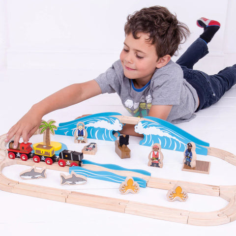 Pirate Train Set-Bigjigs Toys, Cars & Transport, Dinosaurs. Castles & Pirates, Games & Toys, Gifts For 3-5 Years Old, Train, Wooden Toys-Learning SPACE