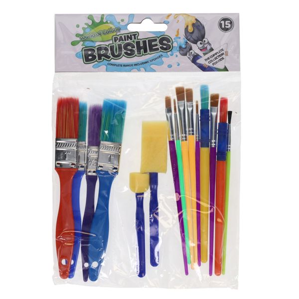 Pkt.15 Colourful Paint Brushes & Sponges Set, Learning SPACE