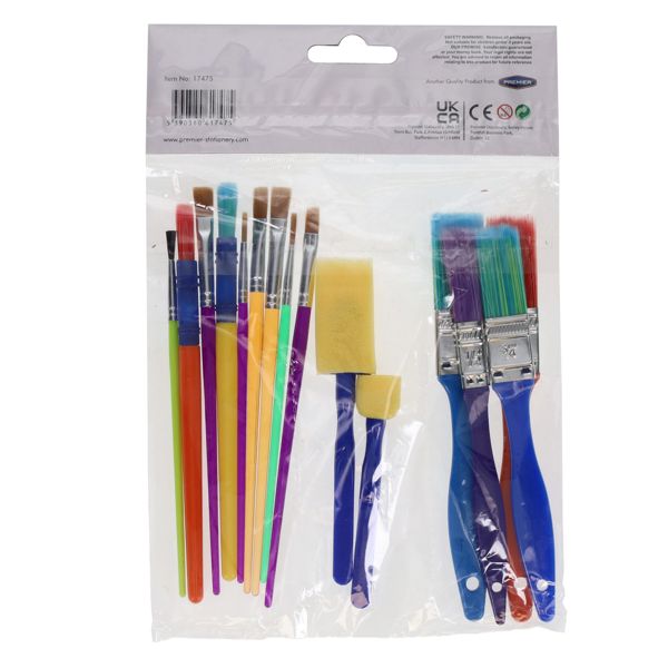 Pkt.15 Colourful Paint Brushes & Sponges Set, Learning SPACE