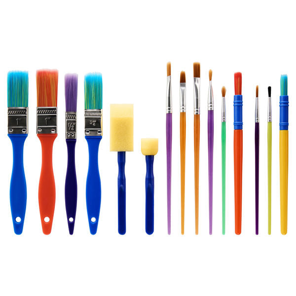 Pkt.15 Colourful Paint Brushes & Sponges Set, Learning SPACE