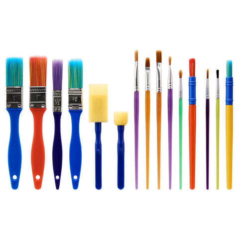 Pkt.15 Colourful Paint Brushes & Sponges Set, Learning SPACE