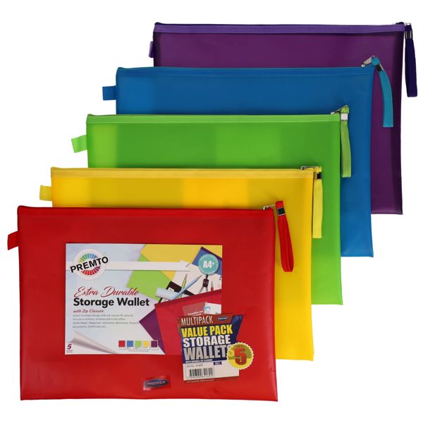 Pkt.5 A4+ Extra Durable Storage Wallets, Learning SPACE