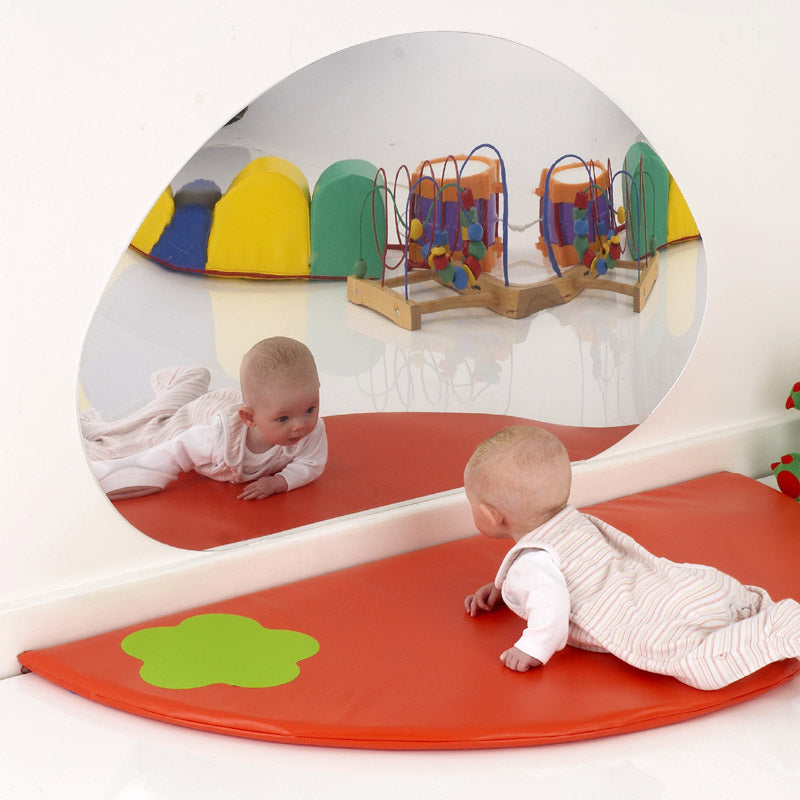 Plain Semi Circle Mat with Rectangular Mirror Set, Red Learning SPACE