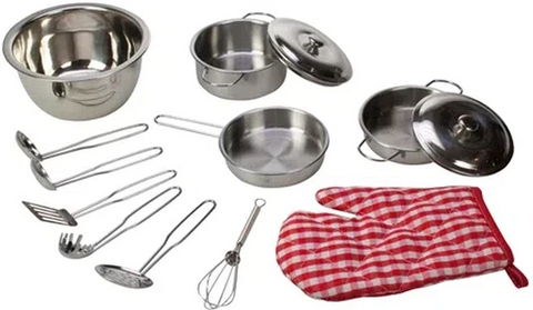 Play Kitchen - Stainless Steel Kitchenware Set-Bigjigs Toys,Calmer Classrooms,Gifts For 2-3 Years Old,Imaginative Play,Kitchens & Shops & School,Life Skills,Play Kitchen Accessories,Role Play,SCOTEXCEL,Stock-Learning SPACE