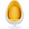 A modern egg-shaped pod chair with a white molded shell and bright yellow padded seat and back cushions, shown on a plain white background.
