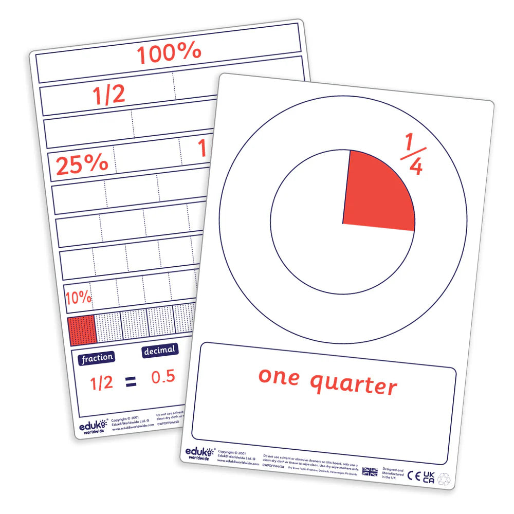 Pupils Dry Wipe Fraction, Decimal, Percentage, Pie Boards Pack of 30-Classroom Resources,Early Years Maths,Educational Classroom Materials,EDUK8,Maths,Primary Maths-Learning SPACE