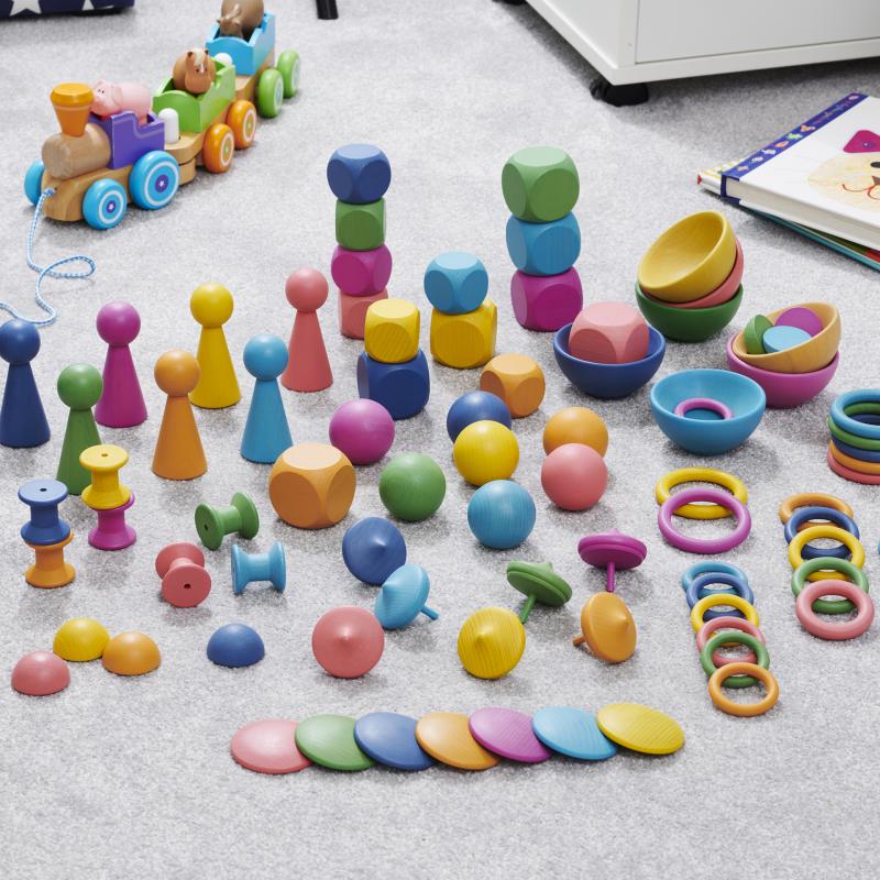 Rainbow Wooden Super Set 84-Piece Sensory Loose Parts Collection, Learning SPACE