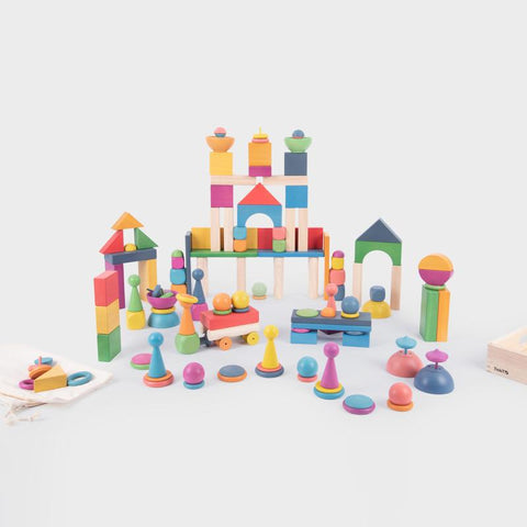Rainbow Wooden Super Set– 84-Piece Sensory Loose Parts Collection-Building Blocks,Dropship,Stacking Toys & Sorting Toys,TickiT-Learning SPACE
