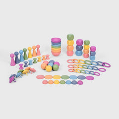 Rainbow Wooden Super Set 84-Piece Sensory Loose Parts Collection, Learning SPACE