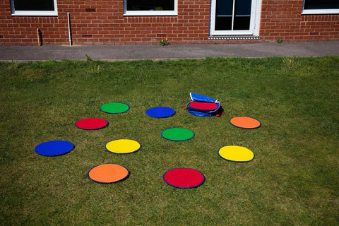 Rainbow™ Circle Outdoor Mats with Holdall (30 Pack)-Classroom Packs,Dropship,Kit For Kids,Mats,Mats & Rugs,Multi-Colour,Round,Rugs,Sit Mats,Wellbeing Furniture-Learning SPACE