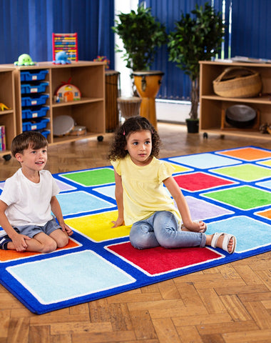 Rainbow™ Rectangle Placement Squares Carpet-Kit For Kids, Mats & Rugs, Multi-Colour, Placement Carpets, Rainbow Theme Sensory Room, Rectangular, Rugs, Wellbeing Furniture-Learning SPACE