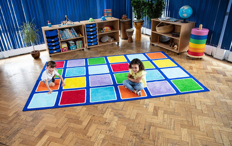 Rainbow™ Rectangle Placement Squares Carpet-Kit For Kids, Mats & Rugs, Multi-Colour, Placement Carpets, Rainbow Theme Sensory Room, Rectangular, Rugs, Wellbeing Furniture-Learning SPACE