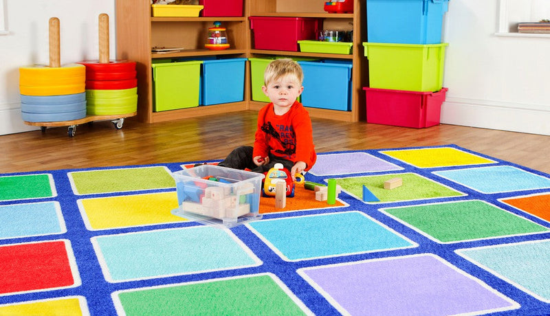 Rainbow™ Squares Large Placement 3x3m Carpet, Learning SPACE