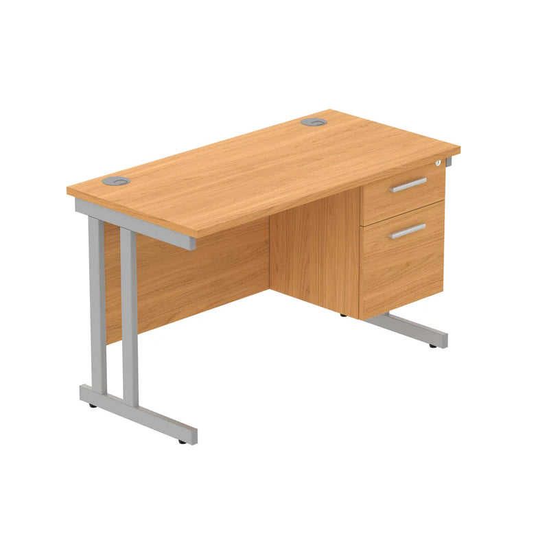 Rectangular Desk + 2 Drawer Fixed Pedestal, 1200 X 600 Norwegian Beech Silver Learning SPACE
