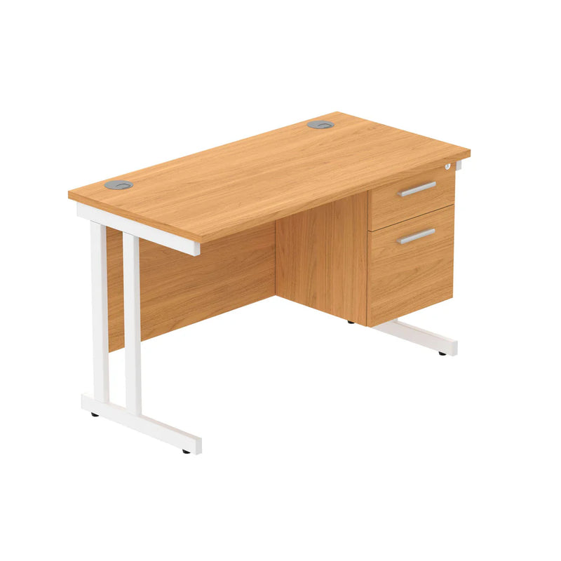 Rectangular Desk + 2 Drawer Fixed Pedestal, 1200 X 600 Norwegian Beech White Learning SPACE