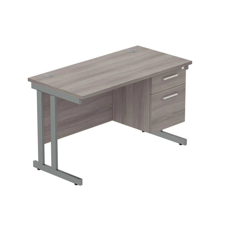 Rectangular Desk + 2 Drawer Fixed Pedestal, 1200 X 600 Alaskan Grey Oak Graphite Learning SPACE