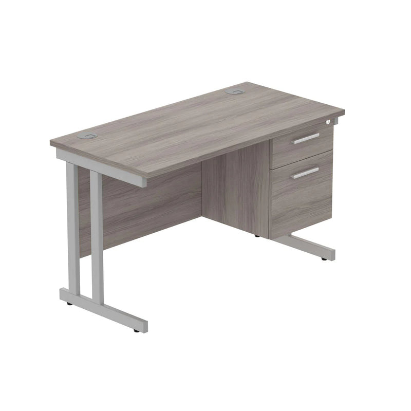 Rectangular Desk + 2 Drawer Fixed Pedestal, 1200 X 600 Alaskan Grey Oak Silver Learning SPACE