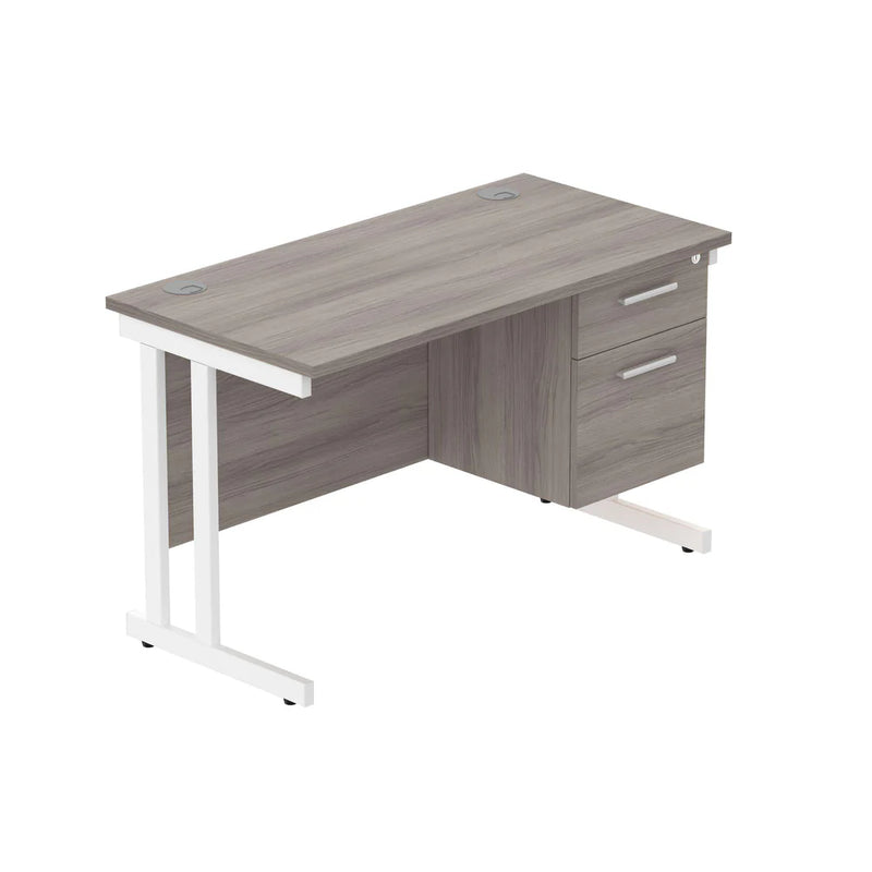 Rectangular Desk + 2 Drawer Fixed Pedestal, 1200 X 600 Alaskan Grey Oak White Learning SPACE