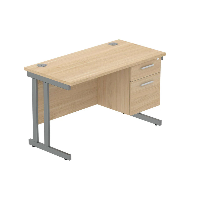 Rectangular Desk + 2 Drawer Fixed Pedestal, 1200 X 600 Canadian Oak Graphite Learning SPACE